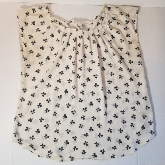 Lauren Conrad LC Key Hole Bow Print Blouse Lightweight Flowy Top Women's Medium - Picture 1 of 8